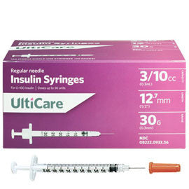UltiCare Insulin Syringe - 30G 3/10cc 1/2" - BX 100