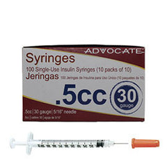 Advocate Insulin Syringes - 30G 1/2cc 5/16"- BX 100