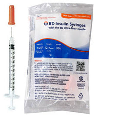 BD Ultra Fine Insulin Syringes - 30G 1/2cc 1/2" - Polybag of 10ct