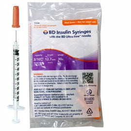 BD Insulin Syringes Ultra Fine Needle - 3/10cc 30G 1/2" - Polybag of 10ct