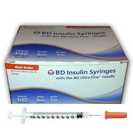 BD Insulin Syringes Ultra-Fine II Short Needle - 1/2cc 31G 5/16" - BX 90