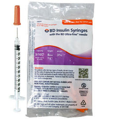 BD Ultra-Fine II Short Needle Insulin Syringe - 3/10cc 31G 5/16" - Polybag of 10ct