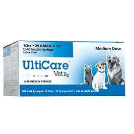 UltiCare Veterinary U 40 Insulin Syringes - 29 Gauge 1/2 cc 1/2 inch Box of 100
