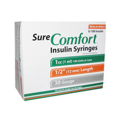 SureComfort U-100 Insulin Syringes - 30G 1cc 1/2" - BX 100