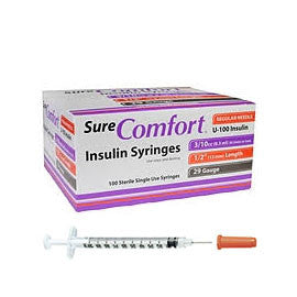SureComfort U-100 Insulin Syringes - 29G 3/10cc 1/2" - BX 100