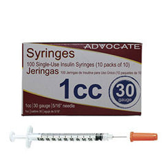 Advocate Insulin Syringes - 30G 1cc 5/16"- BX 100