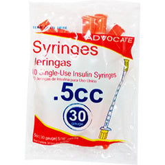 Advocate Insulin Syringes - 30G 1/2cc 5/16" - Polybag of 10 Ct