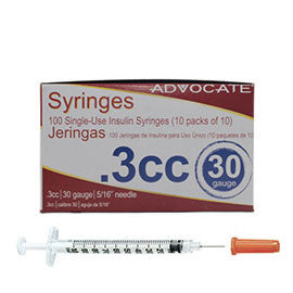 Advocate Insulin Syringes - 30G 3/10cc 5/16" - BX 100