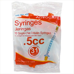 Advocate Insulin Syringes - 31G 1/2cc 5/16" - Polybag of 10 Ct