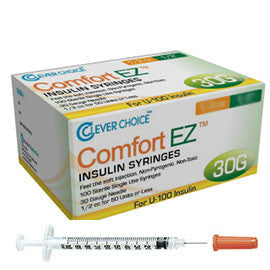 Clever Choice Comfort EZ Insulin Syringes - 30G U-100 1 cc 5/16" - BX 100