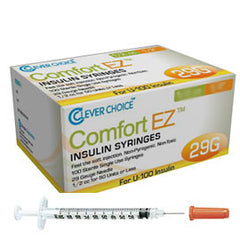 Clever Choice Comfort EZ Insulin Syringes - 29G U-100 1/2 cc 1/2" - BX 100