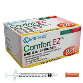 Clever Choice Comfort EZ Insulin Syringes - 28G U-100 1/2 cc 1/2" - BX 100