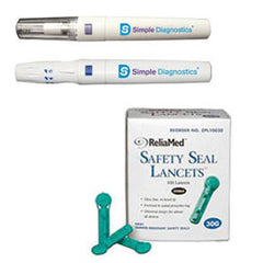 Simple Diagnostics Adjustable Lancing Device w/ Reliamed Safety Seal Lancets - 100ct