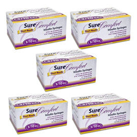 SureComfort U-100 Insulin Syringes 1/2 UNIT 31g 3/10cc 5/16in 100/bx Case of 5