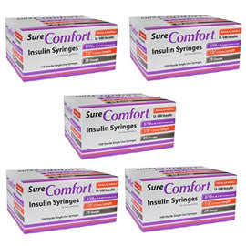 SureComfort U-100 Insulin Syringes 29g 3/10cc 1/2in 100/bx Case of 5