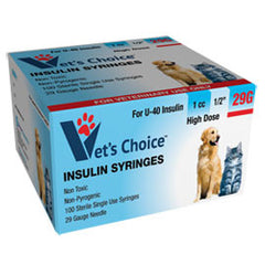 Vet's Choice Insulin Syringes 29G U-40 1cc 1/2" - 100/bx