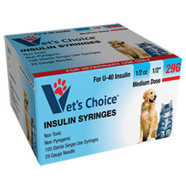Vet's Choice Insulin Syringes 29G U-40 1/2cc 1/2" - 100/bx